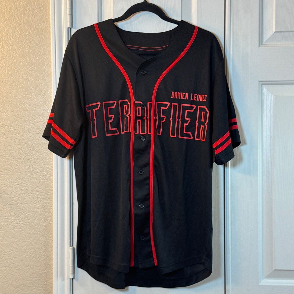 Terrifier Horror ART THE CLOWN Black & Red Baseball Jersey Sz L/XL NEW with Tags